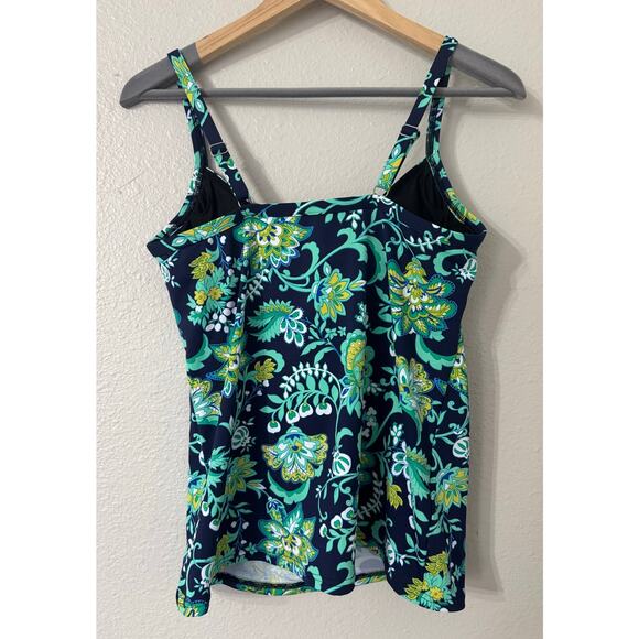 Lands End Navy Blue Deep Sea Floral Tankini Top Underwire Size 6 - Picture 3 of 5